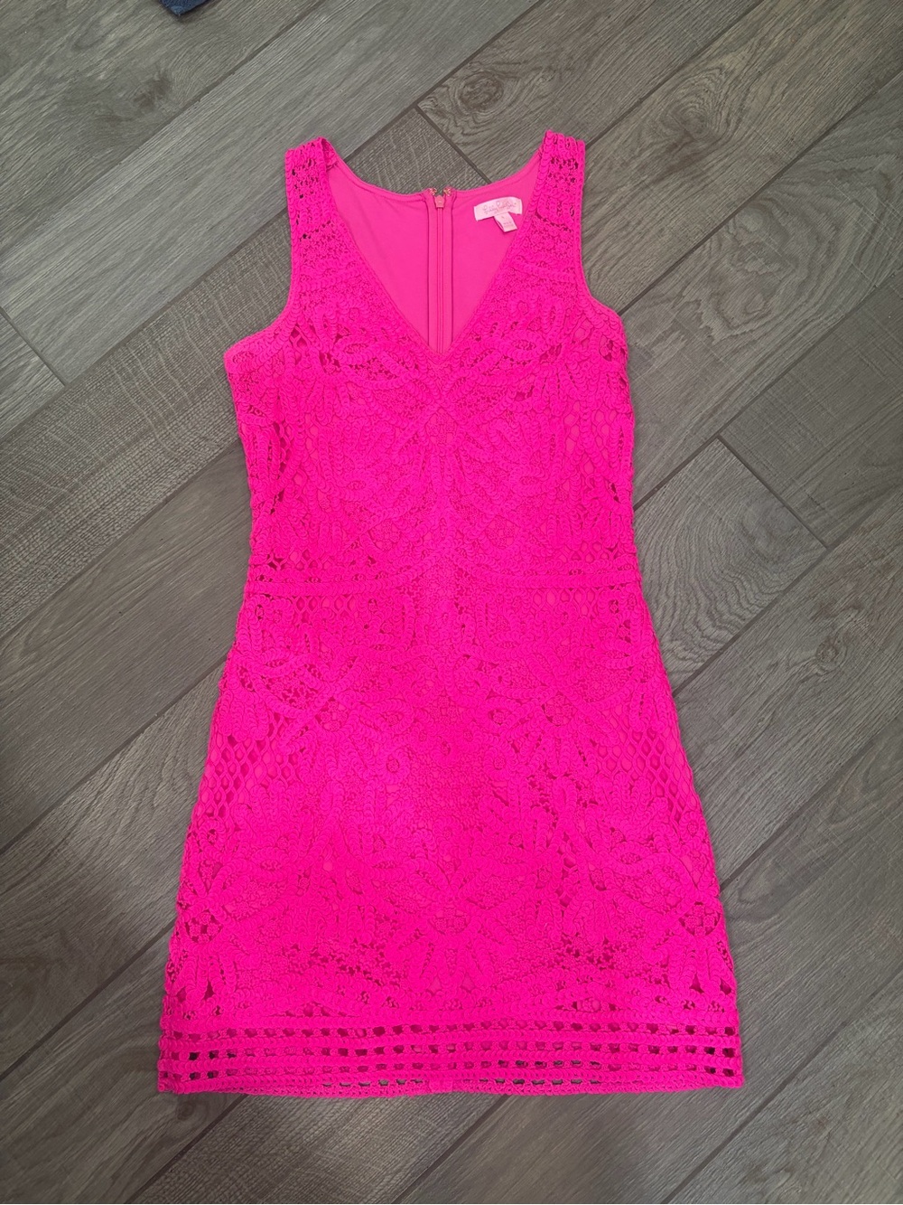 Lilly Pulitzer Astrid Shift Knit Crochet Dress Hot Pink - Picture 2 of 4
